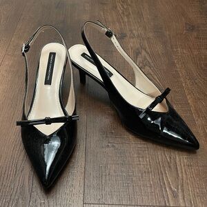 French Connection Glossy Black Slingback Heels